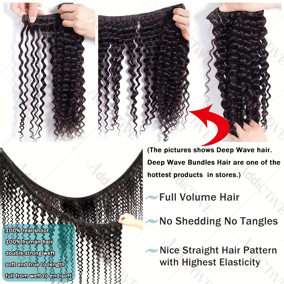 3 Bundles Deep Wave Human Hair Bundles 3 Bundles Deals Human Hair Extensions 12A 100% Unprocessed Virgin Brazilian Deep Curly Bundles Human Hair Remy Curly Weave Hair Bundles Natural Black Color